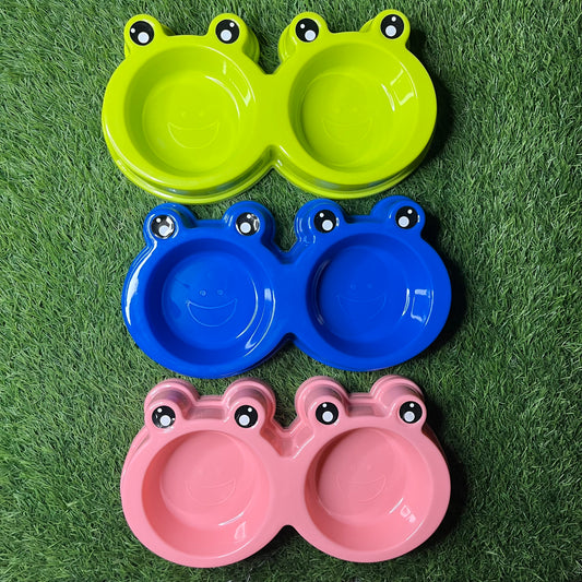 Cute Frog Double Pet Bowl – Non Slip Plastic Food & Water Dish for Cats & Small Dogs | Barlas Pet Care