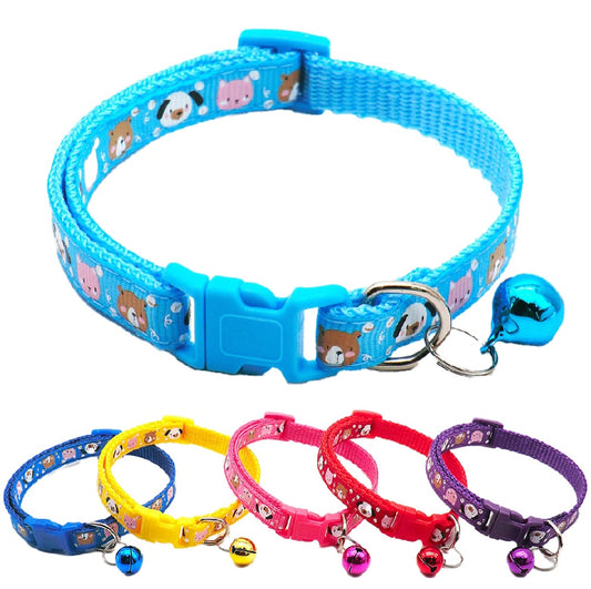 Adjustable Print Pet Collar with Jingle Bell – Soft Nylon Neck Strap for Cats & Small Dogs